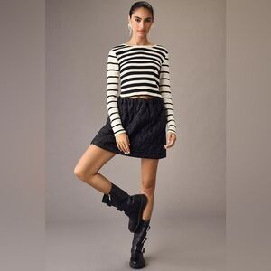 Anthropologie T.La Mixed Stripes Ribbed Long-Sleeve Black and White Tee Size M